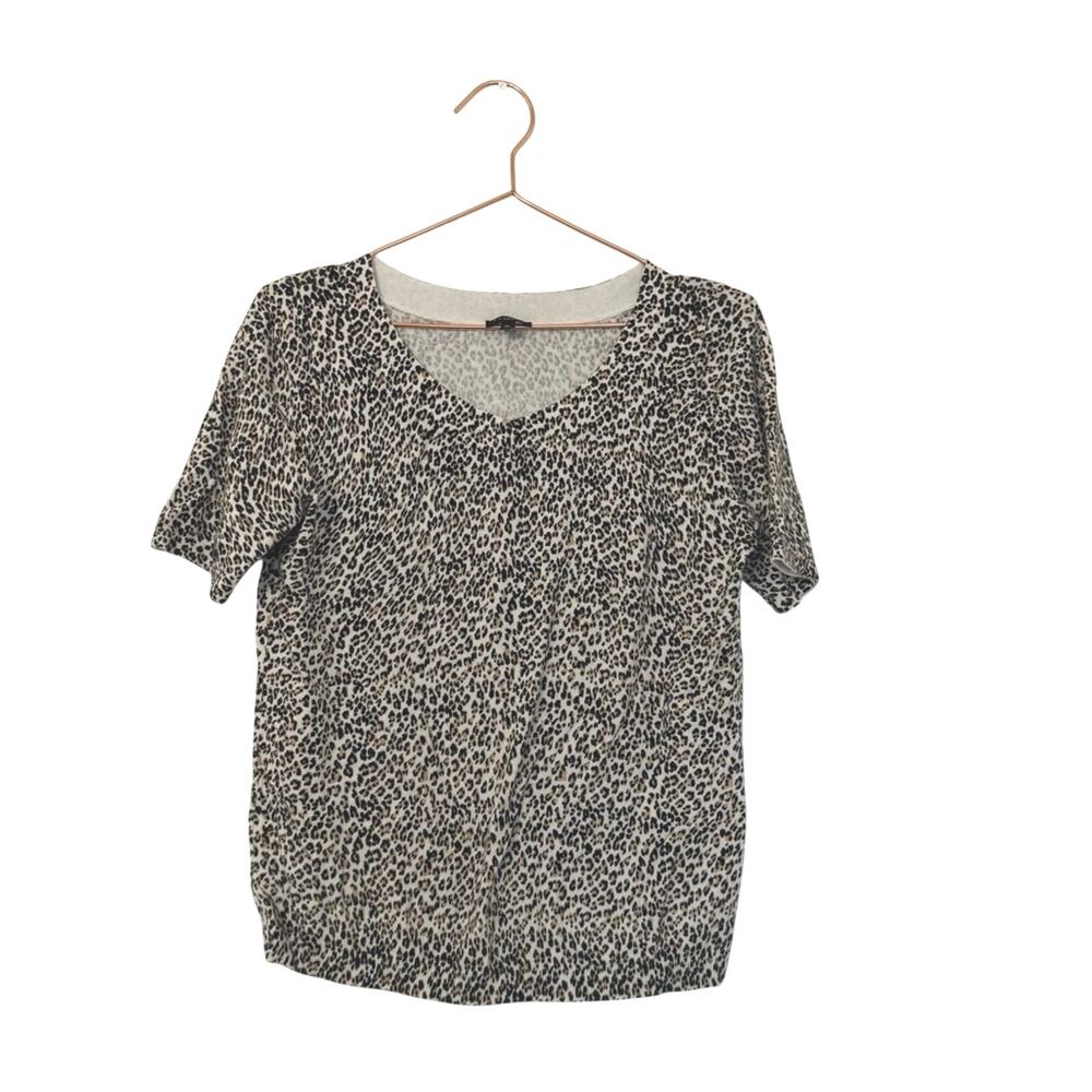 Talbots Black and White Animal Print Short Sleeve lightweight sweater